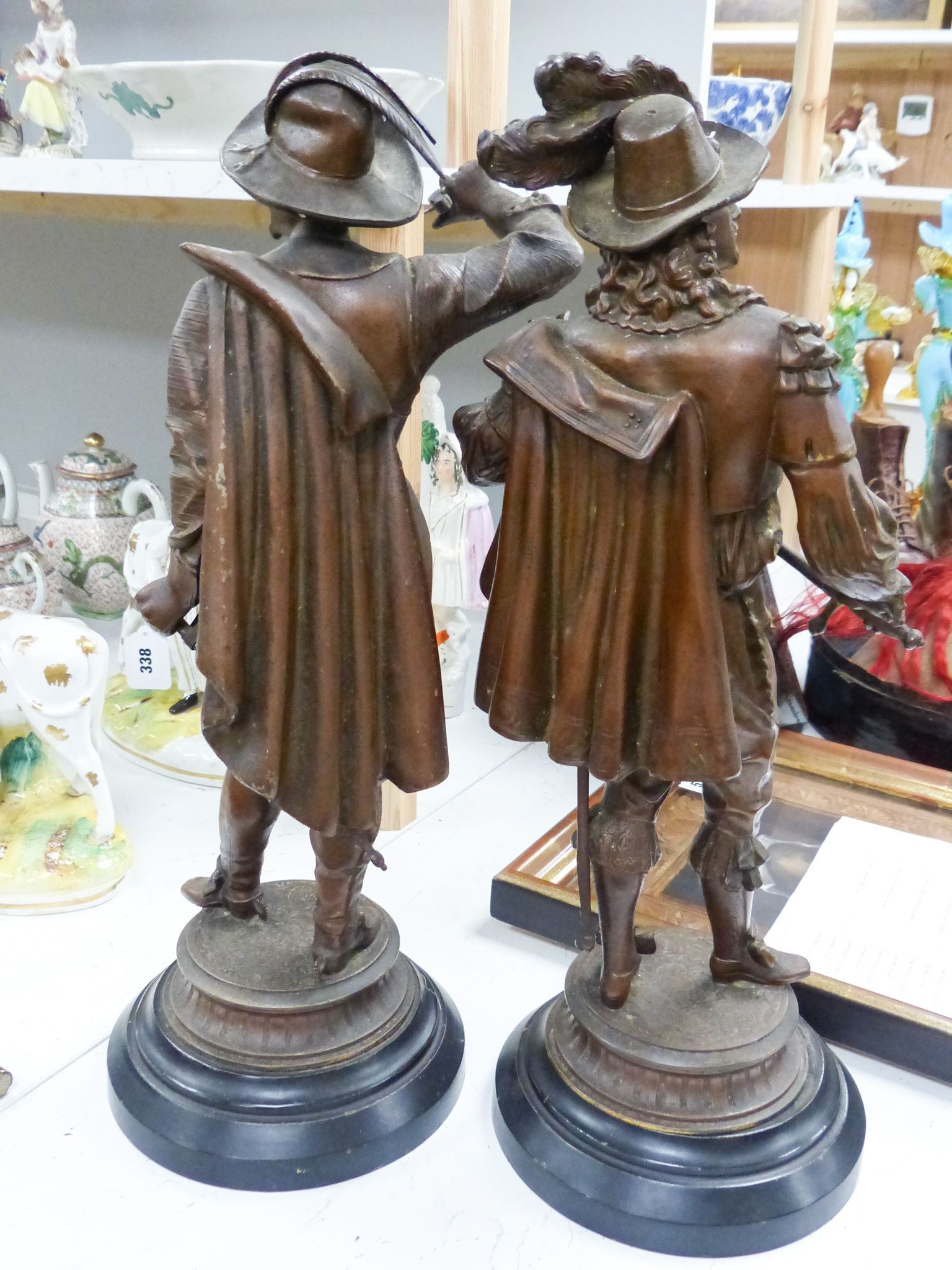 A pair of large bronzed spelter of cavaliers, 52 cm 53cm